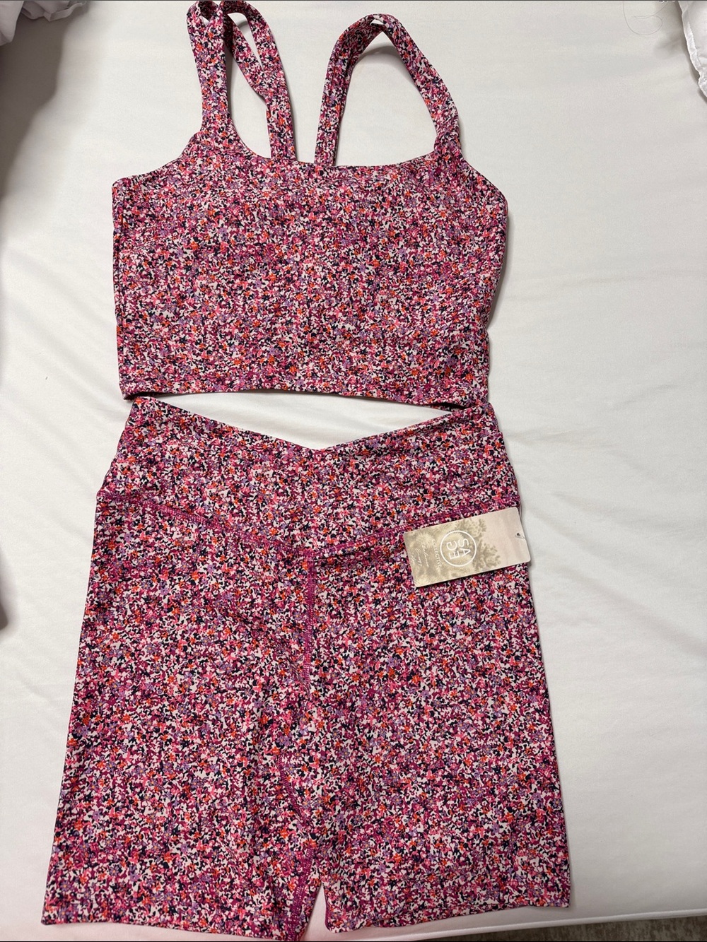 Sage Women's Athletic Shorts & Crop Top Set in Pink Floral Print